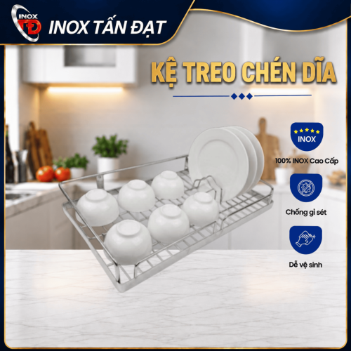 Kệ Chén Treo Dạng Thẻ Inox 201,304 Treo Tường 50/60cm 