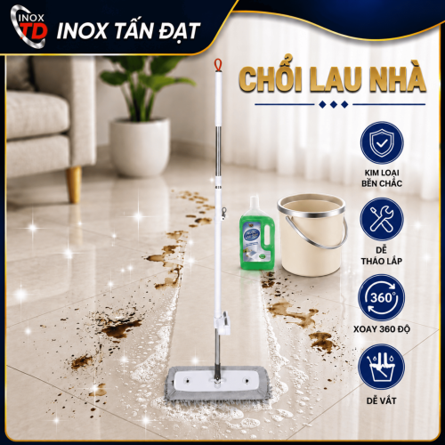 Chổi Lau Nhà Tự Vắt 360° Cán Kim Loại Chắc Chắn Đầu Lau 45cm