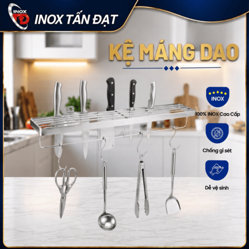 Kệ Máng Dao Inox 201 Treo Tường 40/50/60cm Đa Năng