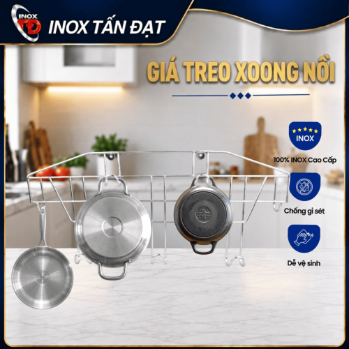 Giá Treo Xoong Nồi Inox 65cm – Kệ Treo Nhà Bếp Chắc Chắn, Tiết Kiệm Không Gian