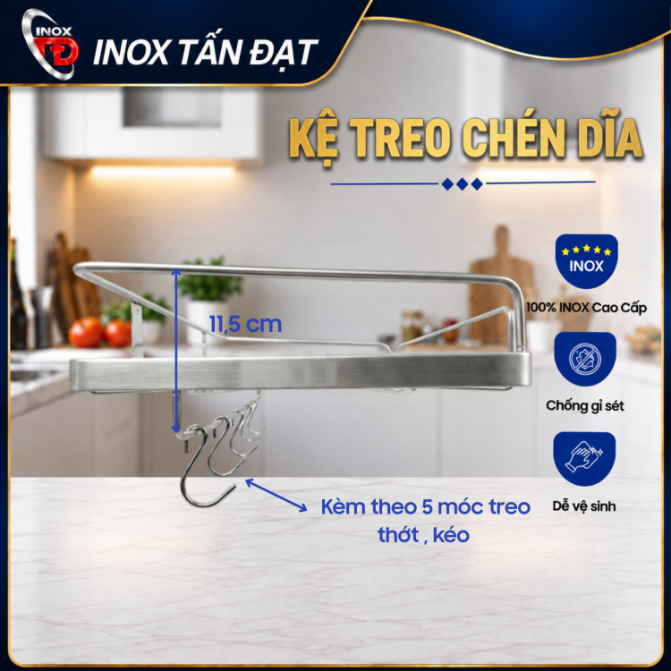 Kệ Chén Treo Inox 201 Dạng La – Kệ Úp Chén Bát Treo Tường 50/60cm