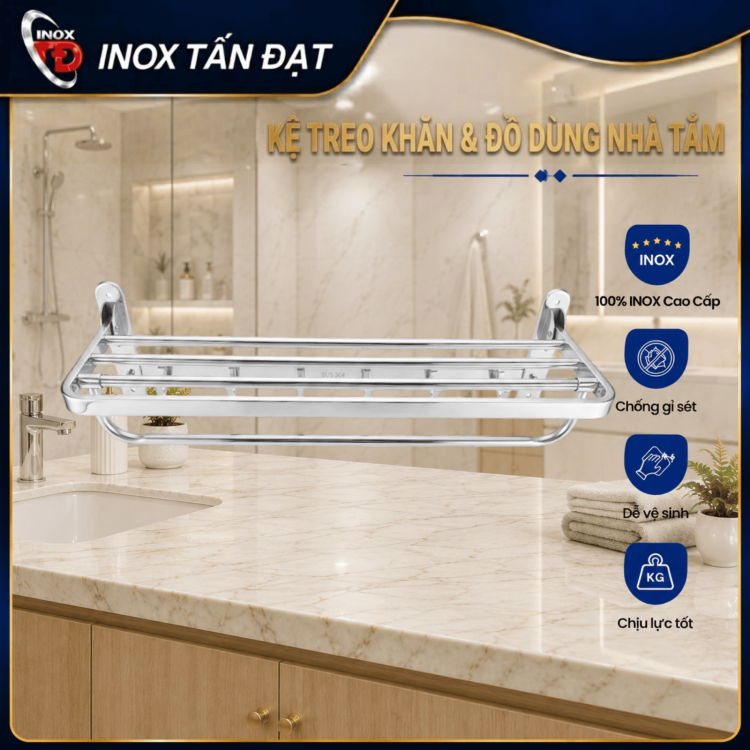 Kệ Treo Khăn Inox 304 Cao Cấp 60cm – Kệ Để Khăn Nhà Tắm Đa Năng Treo Tường