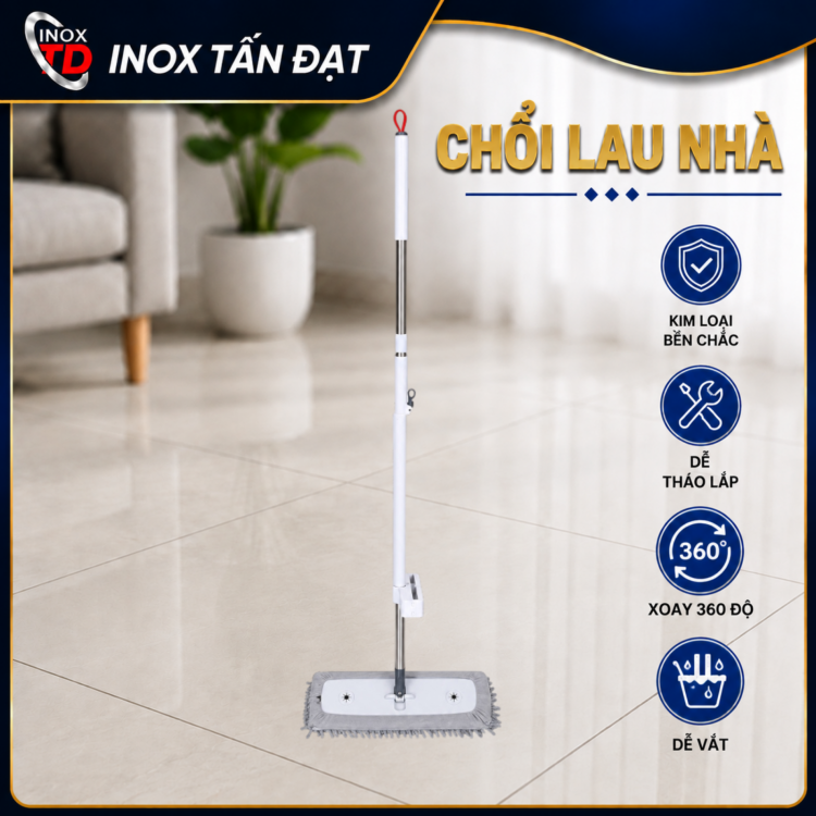 Chổi Lau Nhà Tự Vắt 360° Cán Kim Loại Chắc Chắn Đầu Lau 45cm