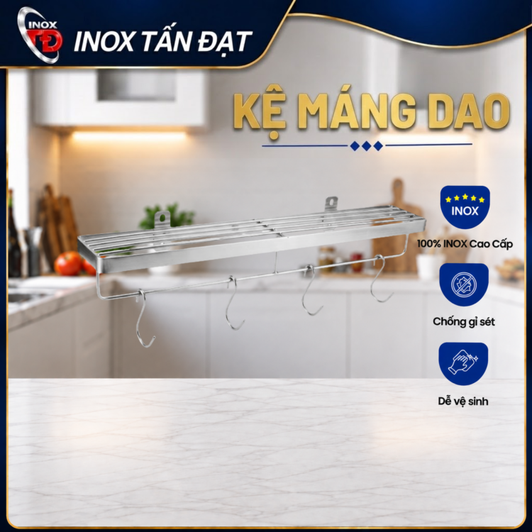 Kệ Máng Dao Inox 201 Treo Tường 40/50/60cm Đa Năng