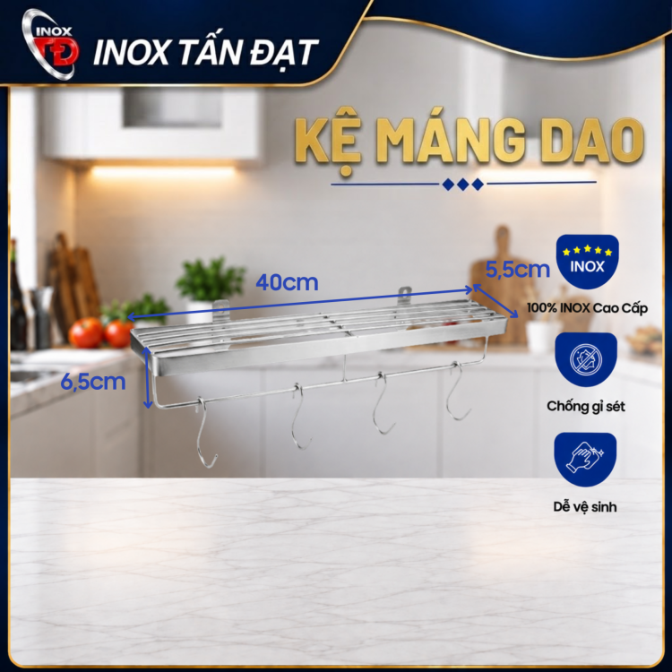 Kệ Máng Dao Inox 201 Treo Tường 40/50/60cm Đa Năng
