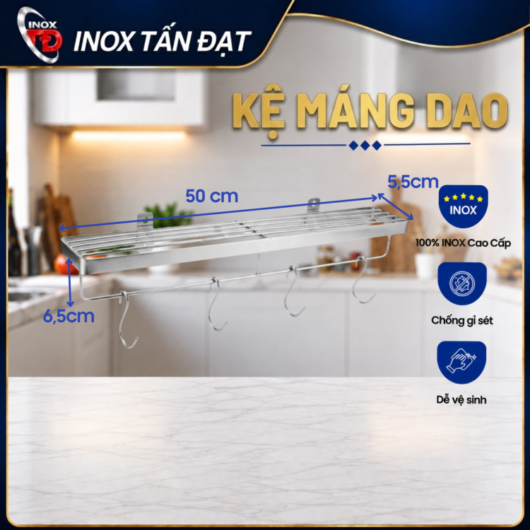 Kệ Máng Dao Inox 201 Treo Tường 40/50/60cm Đa Năng