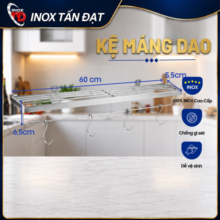Kệ Máng Dao Inox 201 Treo Tường 40/50/60cm Đa Năng