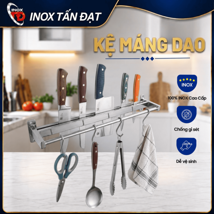 Kệ máng dao Inox 201 dạng ống treo tường 40/50/60cm 