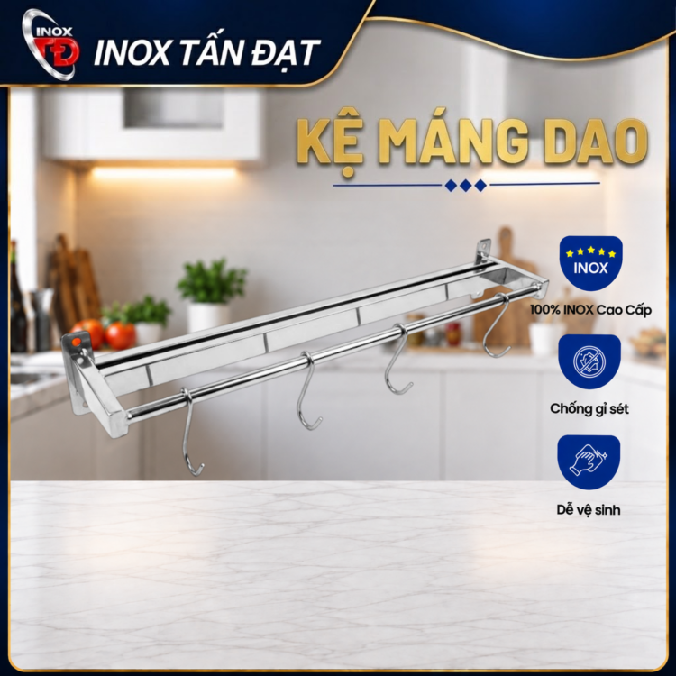 Kệ máng dao Inox 201 dạng ống treo tường 40/50/60cm 