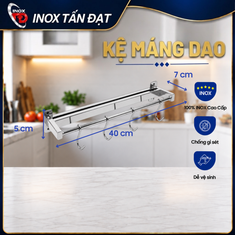 Kệ máng dao Inox 201 dạng ống treo tường 40/50/60cm 