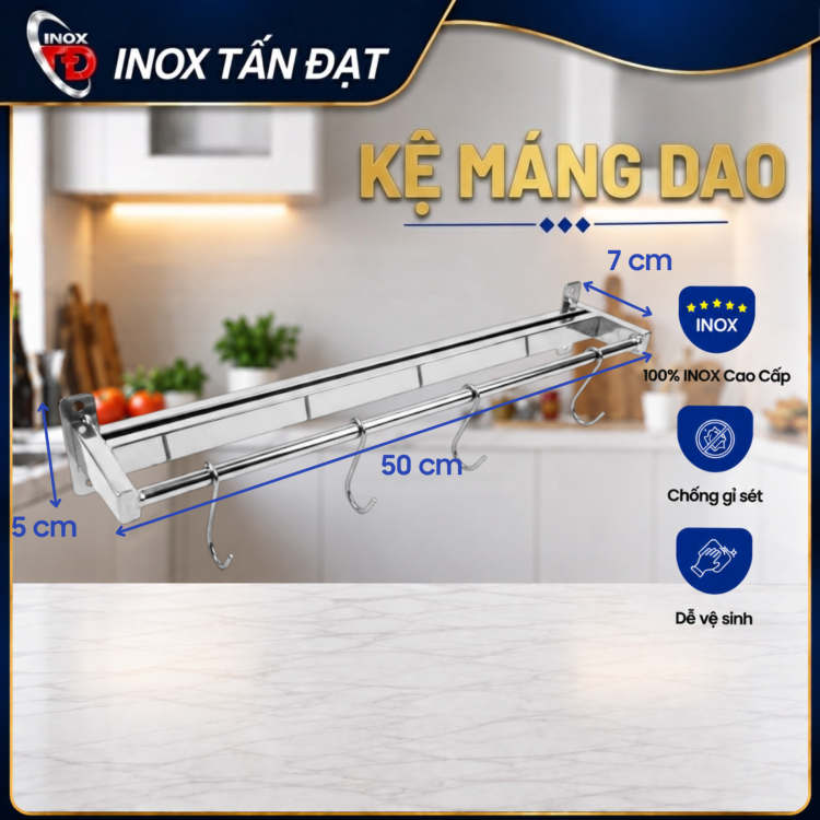 Kệ máng dao Inox 201 dạng ống treo tường 40/50/60cm 