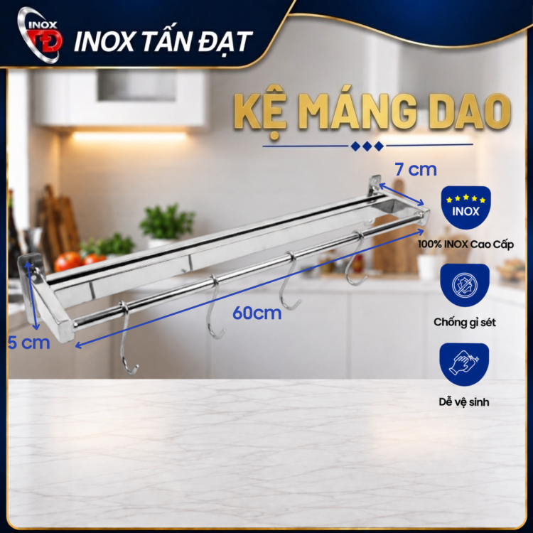 Kệ máng dao Inox 201 dạng ống treo tường 40/50/60cm 