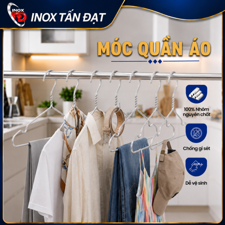 Móc Quần Áo Nhôm Nguyên Chất Combo 10 Cái Dài 43cm 