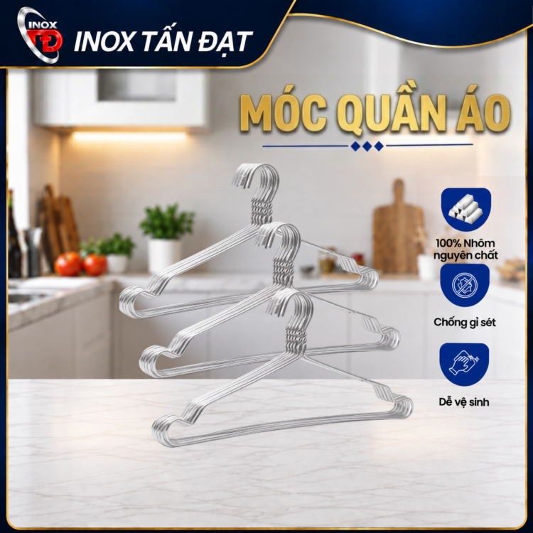 Móc Quần Áo Nhôm Nguyên Chất Combo 10 Cái Dài 43cm 