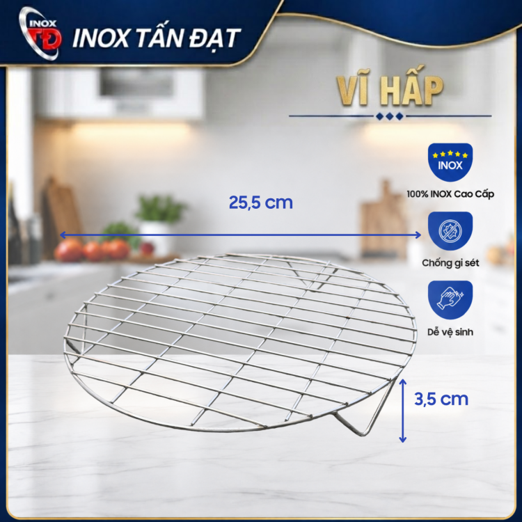 Vỉ Hấp Tròn Inox 201 Có Chân Đế – Vỉ Hấp Thực Phẩm Inox Chắc Chắn, Tiện Lợi