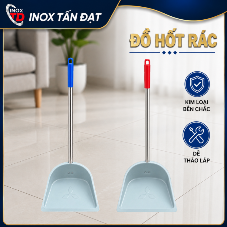 Đồ Hốt Rác Kim Loại Tháo Lắp Cán Dài 76cm Bền Chắc Dễ Sử Dụng