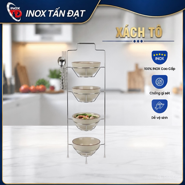 Xách Tô Inox 3 Tầng 4 Tầng Đa Năng Chống Gỉ Tiện Lợi Inox Tấn Đạt