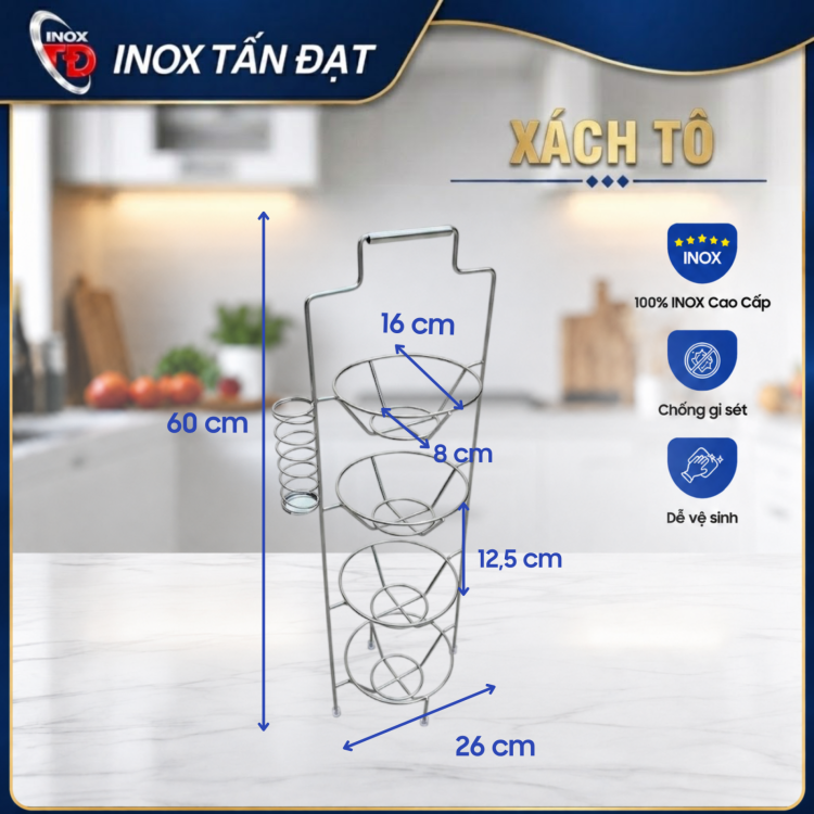 Xách Tô Inox 3 Tầng, 4 Tầng Đa Năng – Khung Xách Tô Chén Tiện Lợi