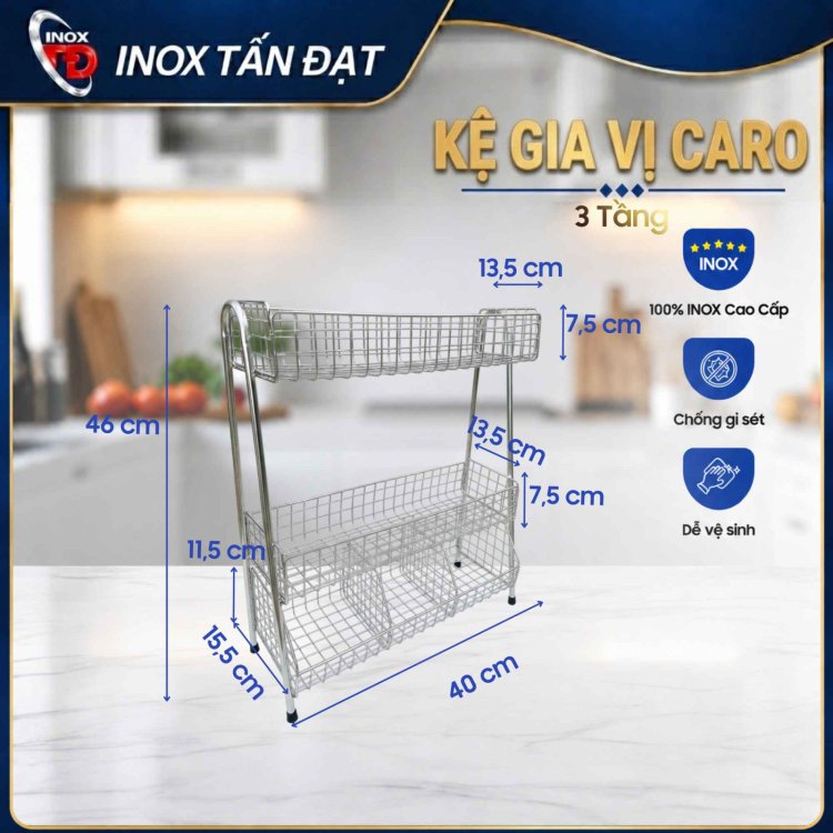 KỆ GIA VỊ CARO 3 TẦNG